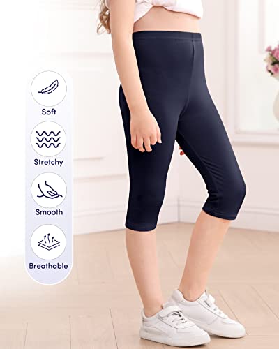 Domee Girls Capri Leggings 3/4 Pants Summer Sports Dance Pack Of 3 Black + Navy Blue + Light Gray 6-7 Years (Manufacturer Size 130) #TOP4