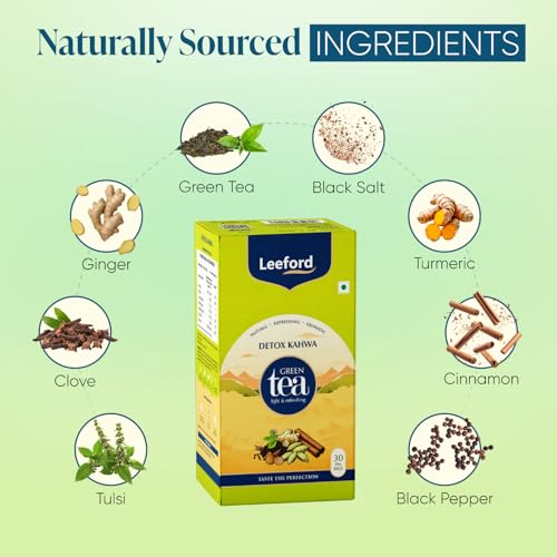 Image of Leeford Detox Kahwa Green Tea - Pack of 2 (30 Bags Each) | Infused with Himalayan Pink Salt, Tulsi, Cardamom, Cinnamon | Boosts Immunity | Helps in Liver Purification | Regulates Blood Pressure
