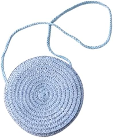 Kids Round Straw Crossbody Bag - Woven Mini Shoulder Purse for Girls, Casual Summer Handbag