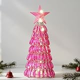 Lewondr Kristall Weihnachtsbaum Licht, Batteriebetriebenes Nachtlicht, Weihnachtliche Tischlampe, Weihnachts-Ornament & Dekoration, Pinker Kristall