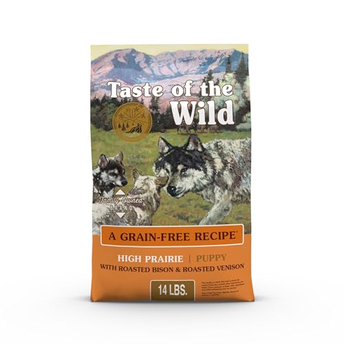 Taste of the Wild High Prairie Canine Grain-Free Recipe with Roasted Bison and Venison Dry Dog Food for Puppies, Made with High Protein from Real Meat and Guaranteed Nutrients and Probiotics 14lb
