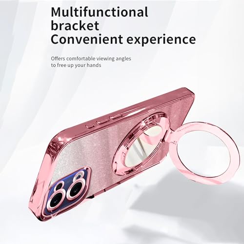 Image of Gradient Glitter Magnetic Ring Stand Case for Oppo Reno13 5G- Shockproof, Stylish & Durable Soft TPU Slim Protective Cover with Removable Glitter Paper (Rose Gold)