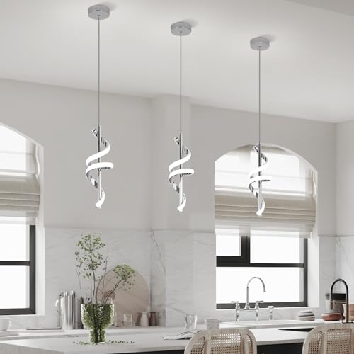 Vloitgol Spiral Led Pendant Light Fixtures, 5500K Cold White Modern Led Pendant Light Kitchen Island, Adjustable Height Kitchen Island Lights Fixtures for Dining Room Kitchen Bedroom Sink by Vloitgol - Used condition - Image 2