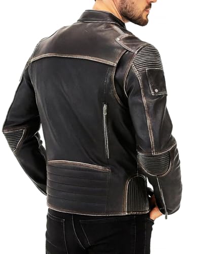 Cafe Racer Brown Leather Jacket Men - Brown Real Lambskin Leather Biker Jacket2
