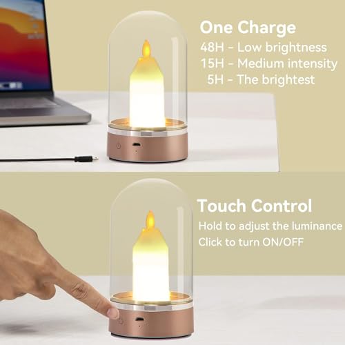 Image of Rechargeable Cordless Table Lamp Desk Light with Touch Sensor, Fully Stepless Dimmable, Led Flameless Candles, Night Light, Girl Gift for Bedroom Bedside Living Room Dining Dorm Desk Decorations