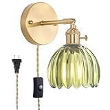Shenmoyl Plug in Wall Sconce, Green Tulip Glass Lampshade Wall Light Plugin Corded for Bedside Bedroom Doorway