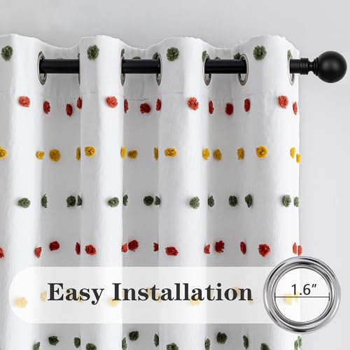 Image of Kids Blackout Curtains for Girls Bedroom,Pom Pom Curtains 50x95 in | 100% Blackout Light Blocking Drapes,Nursery Curtain,Room Darkening,Thermal Insulated Grommet Drape,Colorful,Cute,2 Panels Set