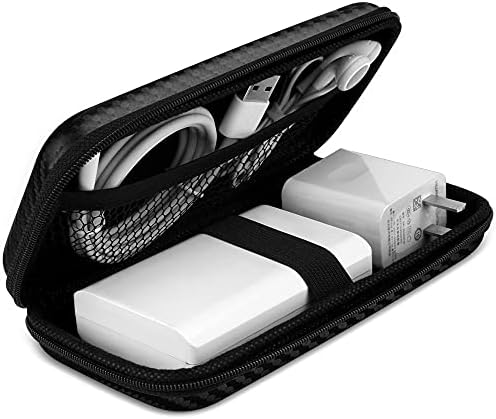 iMangoo Shockproof Carrying Case Hard Protective EVA Case Impact Resistant Travel 12000mAh Bank Pouch Bag USB Cable Organizer Earbuds Sleeve Pocket Accessory Smooth Coating Zipper Wallet Fiber Black