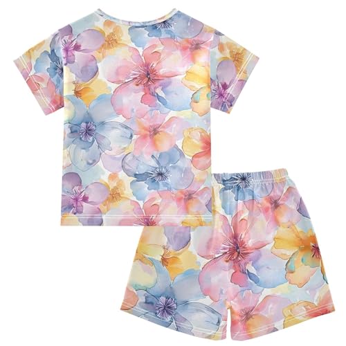 ALAZA Beautiful Flower Watercolor Floral Pajamas Short Sleeve 2 Piece Sleepwear Top and Bottom Pajama Set Unisex2