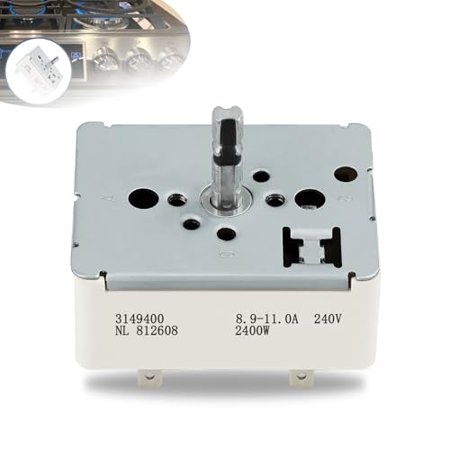 Upgrade WP3149400 3148954 3149400 3148953 3148951 WP3149404 Infinite Control Switch for 8in Surface Buner Control Switch Replace for Whirlpool Stove Switch for 311858 311859 314140 3149400