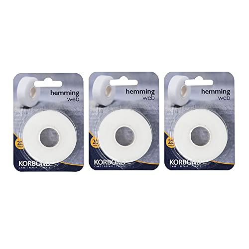 Korbond Cinta termoadhesiva para dobladillos, para pegar tela y hacer manualidades sin coser, ideal para orillas, pantalones, vaqueros, parches y uniformes, 2 cm x 20 m, white (110042)