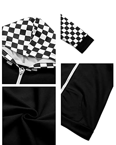 Storeofbaby Girls Plaid Hoodie Long Sleeve Zip Front Pocket Sweatshirt C Black #TOP3