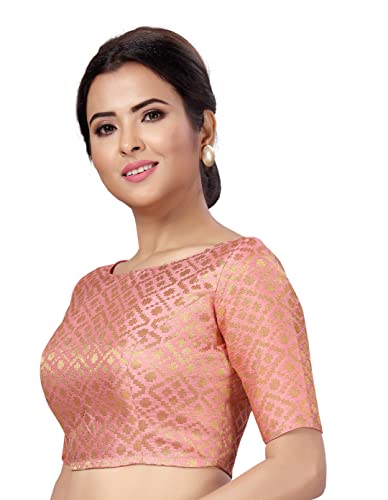 Image of Studio Shringaar Women's Readymade Brocade Elbow Length Sleeves Saree Blouse