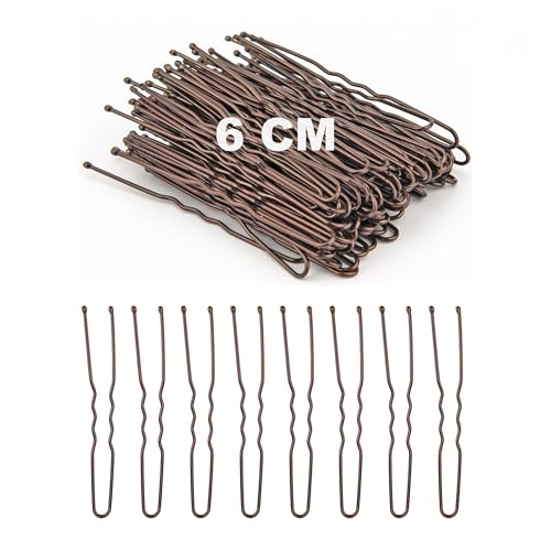 Lot de 100 pinces à cheveux en forme de U pour cheveux épais, accessoires de cheveux pour femme avec boîte de rangement (marron, 6 cm)