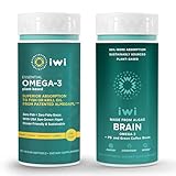 Iwi Omega-3 Essential & Brain Omega-3 Bundle, 30 Servings, Vegan Plant-Based Algae Omega 3 with EPA + DHA, Krill & Fish Oil Alternative, No Fishy Aftertaste