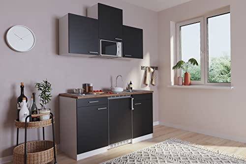 Respekta Luis Küchenzeile, Holzwerkstoff, Schwarz, 150 cm