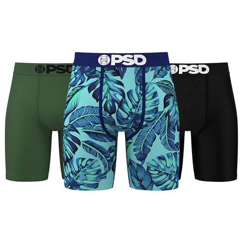PSD Mens Boxer Briefs - Palm Paradise 3-Pack, 7 Inch Inseam, Moisture-Wicking, Boxer Briefs for Men Pack, X-Large
