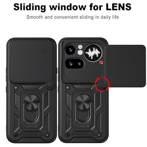 Image of Shockproof Back Case Cover for Nothing Phone 4A Pro 5G, Shockproof Nothing Phone 4A Pro Back Cover, Ring Case with Kickstand and Camera Protection Shutter - Black