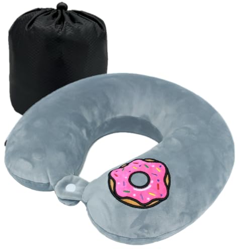 Rubotech Reisekissen (Donut Edition) - 100% Memory Foam - U-förmiges Nackenkissen mit gesticktem Logo - Nackenhörnchen - Ideal für Reisen, Flugzeug, Auto, Büro und Zuhause, waschbar (Grau)