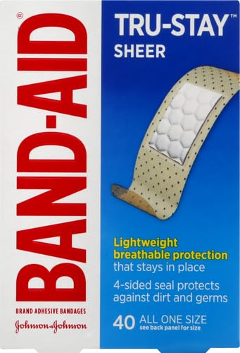 Band-Aid Brand Tru-Stay Sheer Strips Adhesive Bandages for First Aid and Wound Care, All One Size, 40 ct