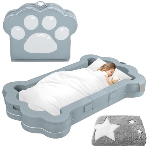 YHUAIMANG Cama portátil para niños, cama de piso para niños pequeños, cama de viaje plegable para niños de 1 a 3 niños, suave, segura y lavable