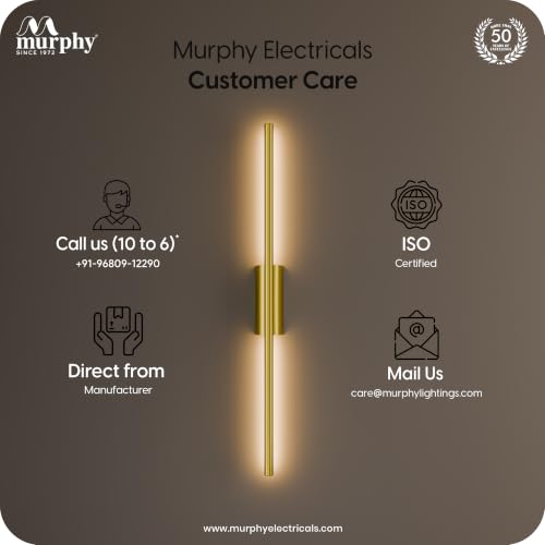 Image of Murphy Slim Ray LED Wall Light for Home Decor | 12W 3 Color Changing Wall Lamp | Warm White, Natural White & Cool White | Aluminium Body | 1200 Lumens | Gold Finish | 2 Year Warranty | Pack of 1