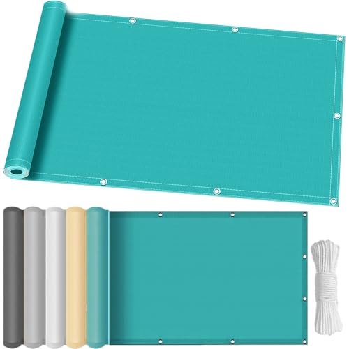 Toldo Vela Impermeable 320 x 330 cm Impermeable Protección UV, Rectangular Toldos Exterior Terraza, Lona de Sombra Poliéster, Prueba de Viento para Balcón, Terraza, Playa, Azul Cielo