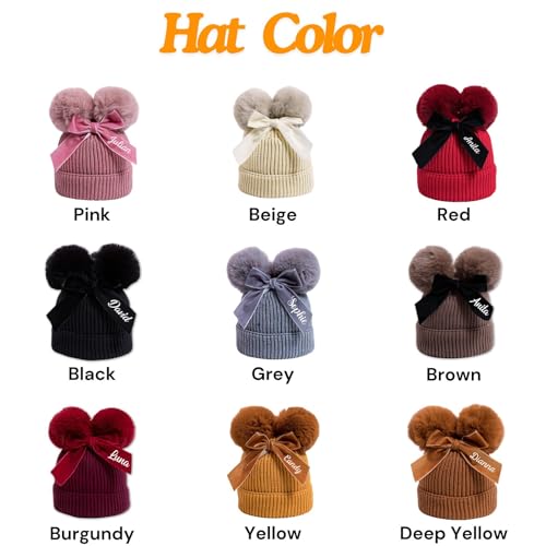 Gorro de invierno personalizado para bebé con doble pompón de punto 7
