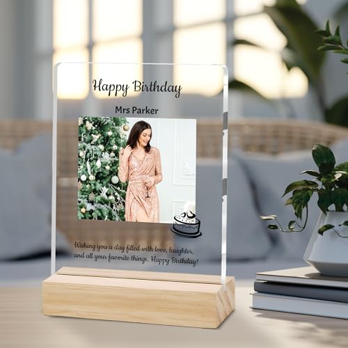 Image of Giftplease Personalized Happy Bithday Photo Plaque with Photo | Custom Friendship Gift with Wooden Stand | Best Friend Birthday Keepsake for Him or Her CS 08