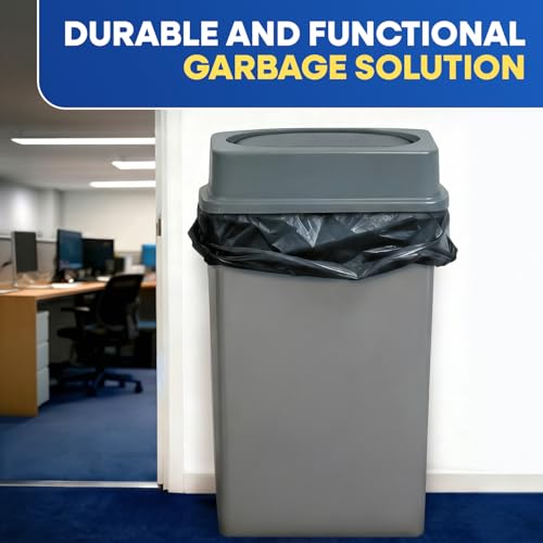 Image of PLASTIC PRINCE 23 Gallon Slim Trash Can with Swing Lid Commercial Gray Rectangular Garbage Can with Drop Shot Lid Waste Bin with Double Flip Top for Restaurant Home Kitchen Office