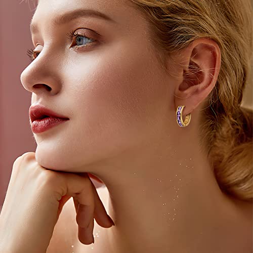 Linawe Purple Gold Hoop Earrings For Women Trendy, Cubic Zirconia Amethyst Earrings Studs, Helix Cute Small Cuff Hoop, Huggie Earrings, Ear Tragus Safety Pin Cartilage #TOP1