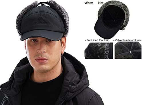 Winter 3 In 1 Thermal Fur Lined Trapper Bomber Hat With Ear Flap Full Face Warmer Cover Windproof Insulated Baseball Cap Cycling Motorcycle Snow Ski Hat Headwear (Black) #TOP6