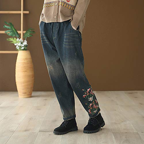 Broderie florale denim harem pants ample pour masquer les formes - 3