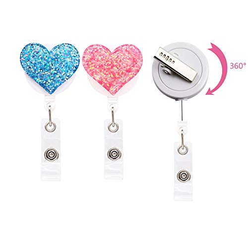 Qinsuee 12 Pack Bling Heart Retractable Badge Reel, ID Badge Holder with Alligator Clip, Lightweight, 24" Easy Retracting Cord by Qinsuee - Image 6