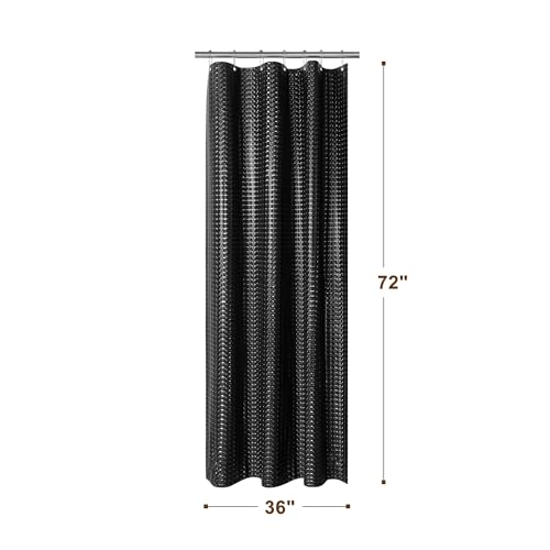 Image of Barossa Design Black Stall Size Shower Curtain Liner 36 inch W x 72 inch H - Waterproof PEVA Plastic Shower Liner for Small Bathroom Stall, Lightweight, 3 Magnets & Metal Grommets - Dimensional Black, 36x72