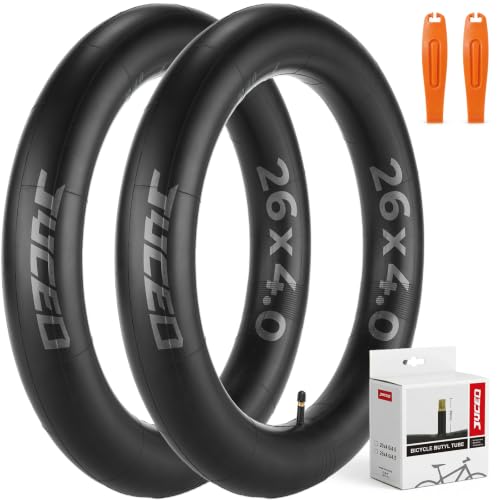 JUCEO 2-Pack 26x4.0 Fat Bike Inner Tubes with 2 Tire Levers Standard Butyl Rubber Bicycle Tubes Schrader Valve Ideal for 26x4.0/4.5 Fat Tire Electric Bikes