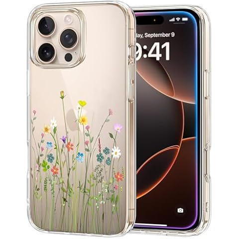 Unov Case Compatible with iPhone 16 Pro Case Clear with Design Embossed Floral Pattern Soft TPU Bumper Slim Protective 6.3 Inch (Flower Bouquet) Cover