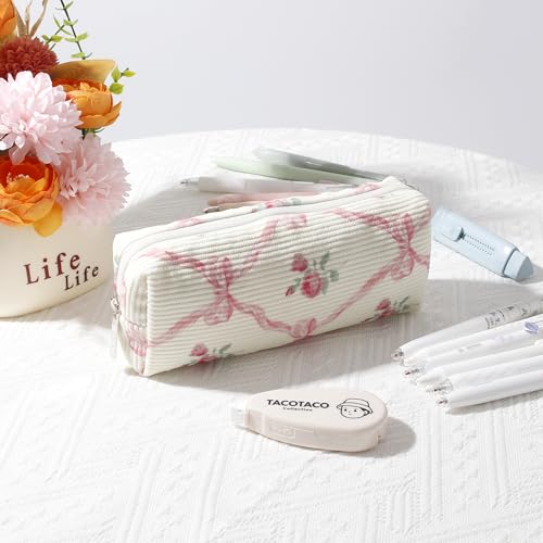 Image of Pencil Case Lightweight Aesthetic Pen Case Office College School Storage Bag Pouch Holder Box Organizer Makeup Pouch Cosmetic Bag for Girls Boys Kids (Flowers-Bow)