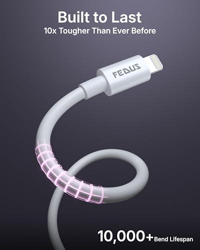 Image of FEDUS ZETTA-X4I 27W Type C to 8 PIN Cable 1M, PD Fast Charging for iPhone 14 /13 /12 /11PRO MAX /Xr /Xs /8 PLUS, iPad,Smart Chip, High Speed 480Mbps Data Sync, 10000+ Bend Lifespan, Tough Cord, White