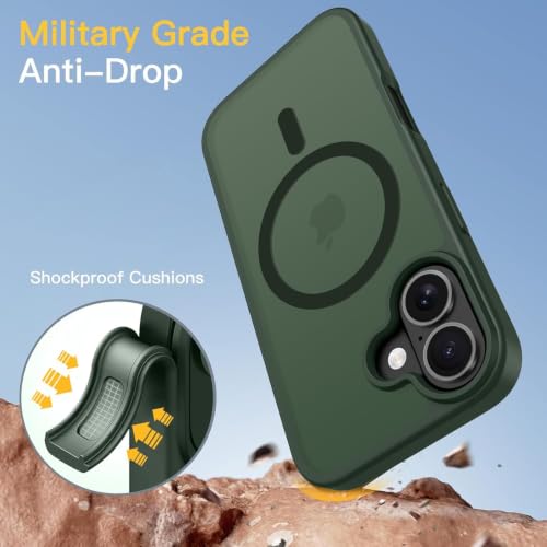 Image of Elzzi Magnetic Magsafe for iPhone 16 Plus Case (Compatible with MagSafe) Slim Translucent Matte Shockproof with Anti-Fingerprint Phone Case,Green