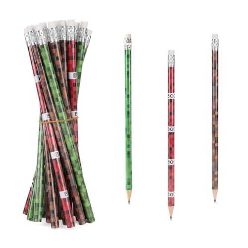 18pcs Pixel Pencils Pixel-Themed Party Favors Wooden Pencils with Erasers for Classroom Supplies Birthday Goodie Bags Student School Prizes