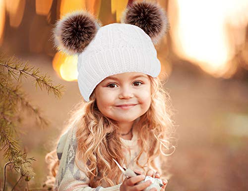 Image of Simplicity Warm Kids Boys Girls Winter Hat with Pompom Ears Elastic Knitted Toddler Beanie Hats for Girls Boys