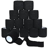 FEILIBAY 15 Pack Cohesive Wrap 2 Inch x 5 Yards Self Adherent Vet Tape for Pets, Elastic Self Adhesive Bandage Wrap for Sports, Finger, Wrist, Ankle (Black)