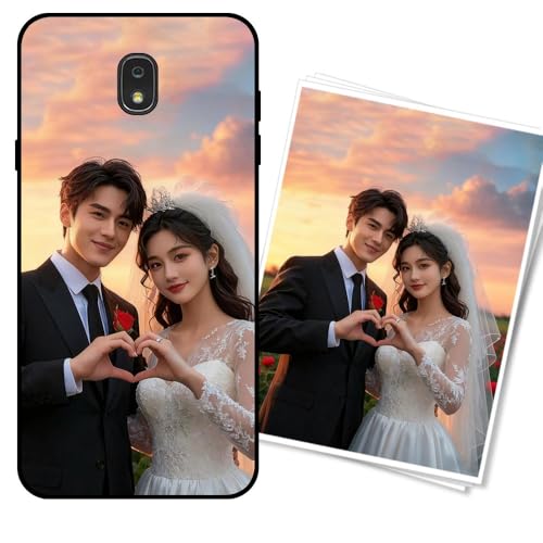 WUACYEAMING Funda Personalizada para Samsung Galaxy J7 2018 Carcasa Custom Antigolpes/Antirrayaduras con Diseño de Fotos+Textos - Regalo para Graduaciones/Nacimientos/AniversariosNegro Noche