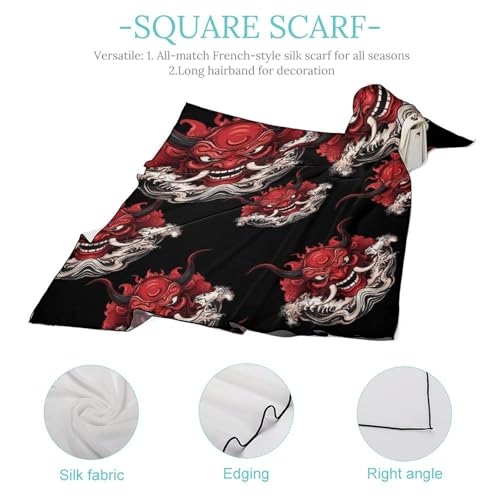 Generic Japanese Wave Demon Red Samurai Oni Mask Head Scarf Square Bandana Neck Scarfs Hair Wrap Scarves for Women Men, 0ne size4