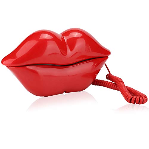 Cute Desktoop Landline Telephone, Funny Lip Shape Phone with Clear Sound for Home Decoration Gift for Friends(Red)