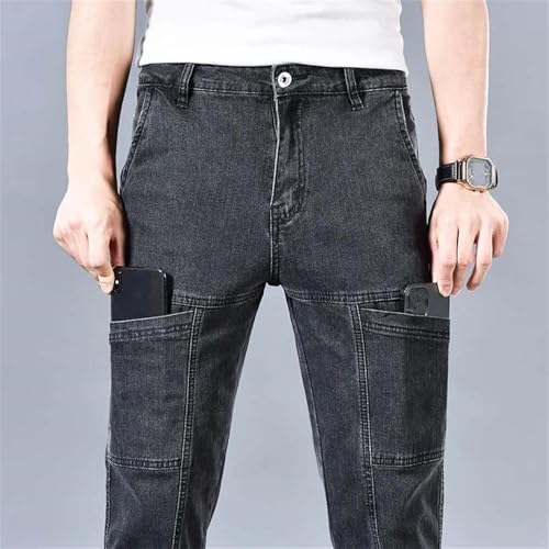 Hndudnff Men's Casual Multi-Pocket Cotton Jeans Slim Fit Stretch Straight Denim Pants2