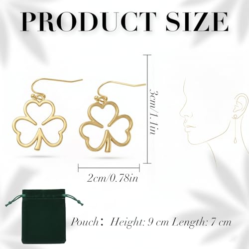 St Patricks Day Earrings for Women,Shamrock Clover Gold Dangle Earrings Saint Patricks Day Accessory Irish Handmade Good Luck Hoop Earring St. Patrick's Day Decorations Holiday Jewelry Gift - Image 3