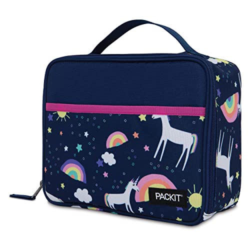 Packit Freezable Classic Lunch Box: Keep Lunches Fresh and Eco-Friendly 6 PackIt Freezable Classic Lunch Box, Unicorn Sky Navy, Built with EcoFreeze Technology, Collapsible, Reusable, Zip Closure With Zip Front Pocket and Buckle Handle, Great for Lunches