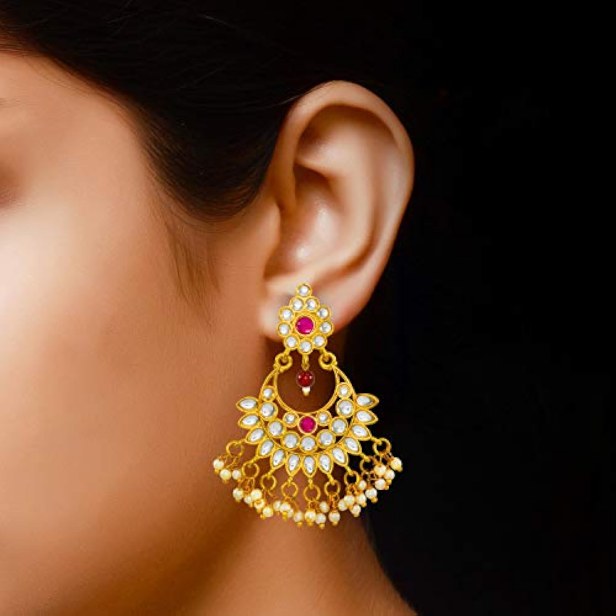Desire Collection Brass Kundan Earring Tikka Combo Set, Traditional Elegance
